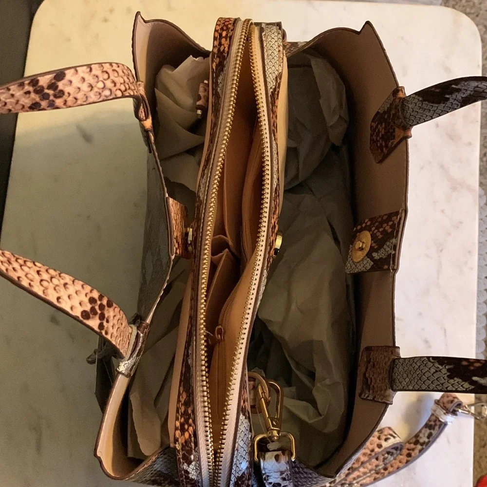 A New Day Snakeskin Print Triple Compartment Satchel Handbag